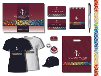 Corporate identity for a souvenirs company FW bag branding card catalog color corporate identity design gradient icon logo notebook pen style t shirt trinket vector