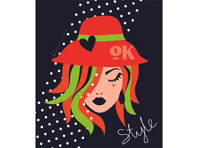 Red Hat Style black face fashion illustration olenakomyshna popart poster print redhat woman
