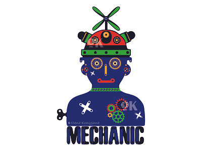 Mechanic orig mechanic mechanical mechanical design mechanism olenakomyshna print robot robot illustration robotic roboto