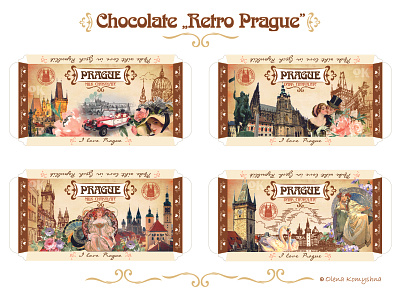 Chocolate „Retro Prague” box design chocolate chocolate packaging design olenakomyshna prague retro retro chocolate retro design retro style