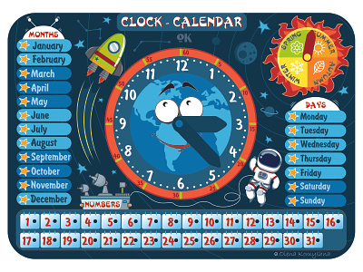 Clock - Calendar board game boardgames calendar calendar design child game clock clock design clocks cosmos game design olenakomyshna wooden game