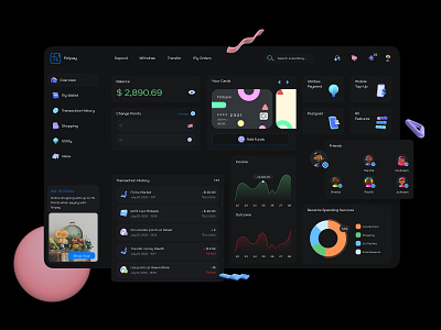 ftripay Digital Wallet - Admin Dashboard Dark Mode 3d admin admin dashboard admin design admin panel admin template banking digital wallet ewallet finance payment render ui ui kit ux wallet