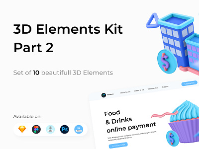 3D Elements Kit - Part 2 3d card copy figma obj psd sketch