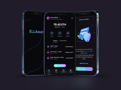 ELLAsset Mobile Crypto DeFi Wallet asset management buy collectibles nft crypto cryptocurrency decentralized defi defi wallet exchage receive seed phrase send swap tokens token wallet