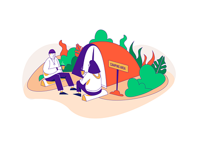 Vacation camping area character design graphic design hiking illustration landingpage pleseran ui illustration vacation