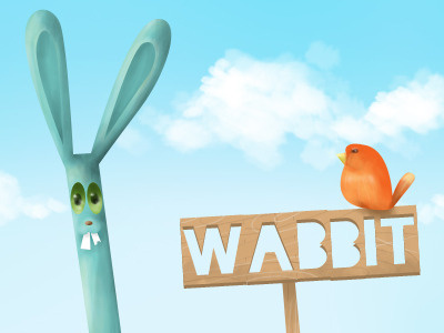 Wabbit! animals bird blue orange rabbit