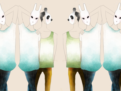 Panda Rabbit fashion illustration men panda rabbit watercolor