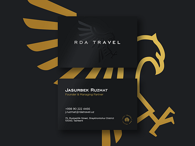 Logo and Business Card for RDA Travel brand branding business business card business card design card design eagle gold graphic design logo logotype luxury luxury brand luxury design luxury logo print print design travel typography