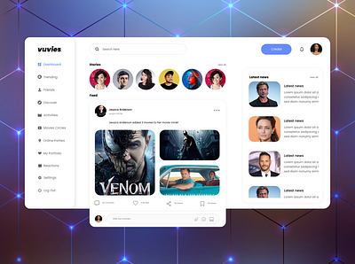 Vuvies social media website design cinema dashboard dashboard design design imdb landing page movies netflix socialmedia ui ui ux ui design uiux ux design web design website design