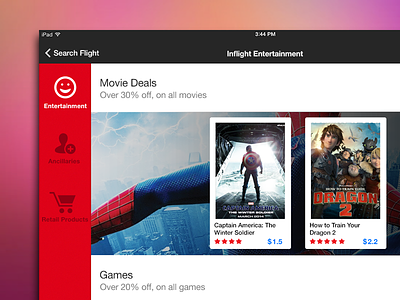 Inflight Entertainment deals entertainment flat flight inflight ipad movies red ui user interface