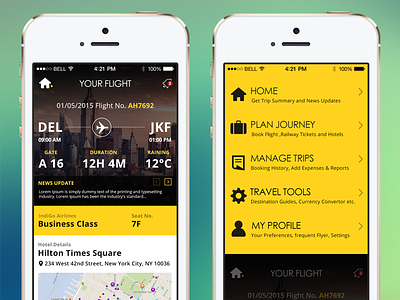 Travel App app clean flat flight homescreen ios mobile navigation ui user interface ux