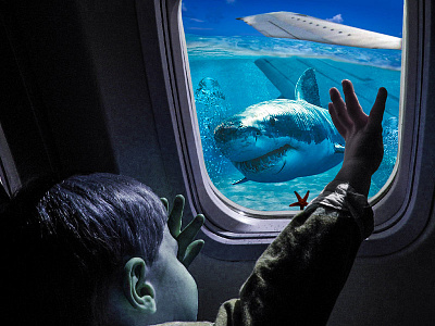 Plane Crash airplane blue ocean blue sea crash photo manipulation photomanipulation photoshop plane plane crash scream shark surreal