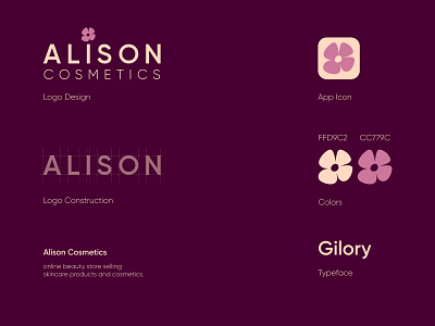 Alison Cosmetics - Logo design branding color design flower identity design illustrator logo logotype pink purple