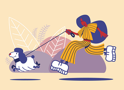 girl and dog adobe illustrator adobexd background dog dog walking flat colors floral floral design illustration illustration design illustration digital interface illustration vector vector illustration vectorart