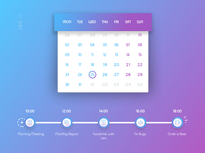 Calendar app calendar design events flat gradient interface sketch timeline ui ux widget