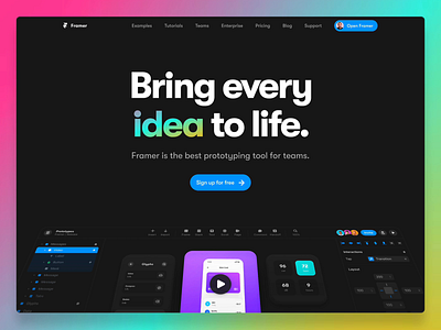 The all new Framer.com animation design framer gradient header prototyping text website