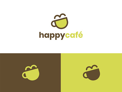 happycafé logo bar brand identity branding brown cafe café coffee cup diner green happy icon logo logo design organic smile visual design