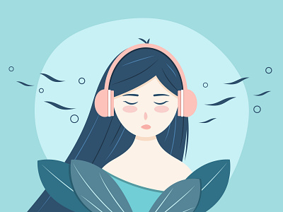 Music girl design earphones flat girl illustration music vector