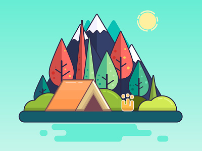 Camping camping design flat illustration landscape mountains nature vector