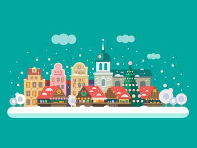 Christmas Market christmas flat holiday house illustration landscape market new old vector winter year