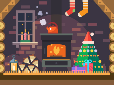 House of Santa artwork christmas christmas tree fireplace gifts new year santa winter wood