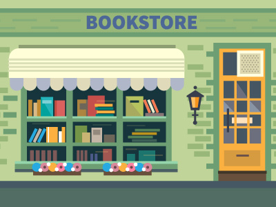 Bookstore book flat house illustration shelf shop showcase