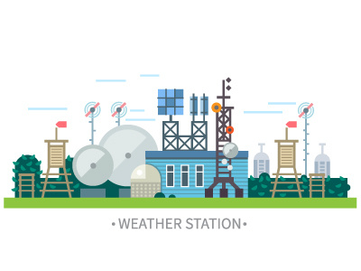 Weather Station antenna flat illustration industrial season solar station summer vector weather wind