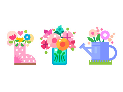 Spring flowers flat flower flowers icon illustration peony pink shoes spring summer watering can