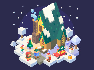Christmas is coming ... 3d christmas christmas tree decorations house illustration isometric new year santa snowman vector winter