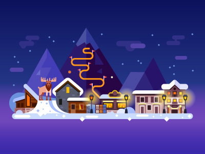 Winter Sweden christmas elk flat house illustration landscape mountains night skiing snow sweden winter