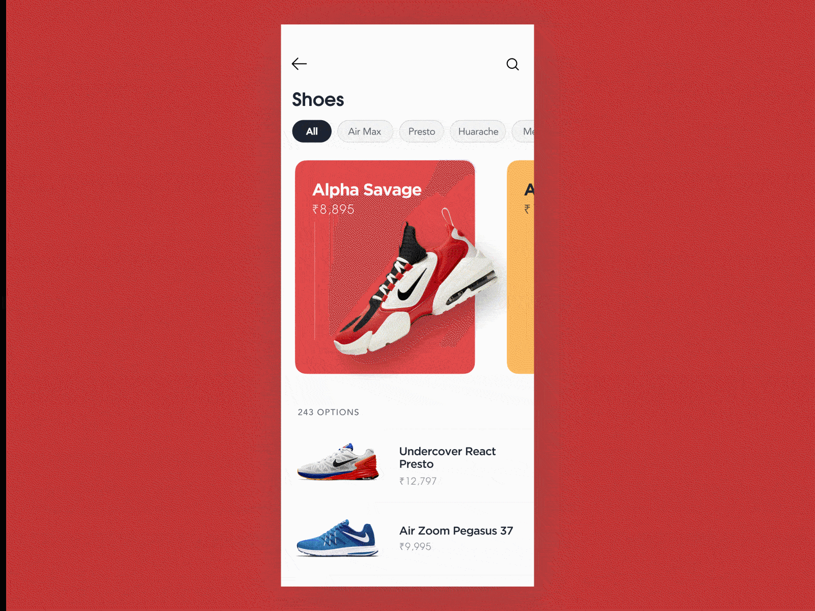 Nike Shoes after effects animation app design gif animated nike nike shoes parallax effect prototype swipe ui