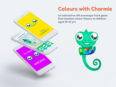Colours with Charmie app augmented reality chameleon character children game design interaction design ui ux