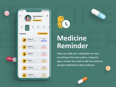 Medicine Reminder App app ui app ui design branding logodesign medicine profile reminder typography ui