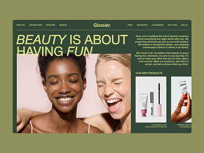 Glossier Online Shop Redesign branding colours concept cosmetics design figma glossier graphic design green ui ux web design