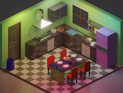 Kitchen -3d Isometric 3d blender blender3d illustration interior isometric art kitchen kitchen 3d kitchen 3d lowpoly