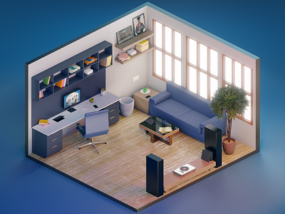 Work Room 3d blender blender3d illustration interior isometric art lowpoly