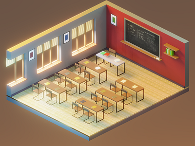 Classroom | Isometric 3d blender3d illustration isometric art lowpoly