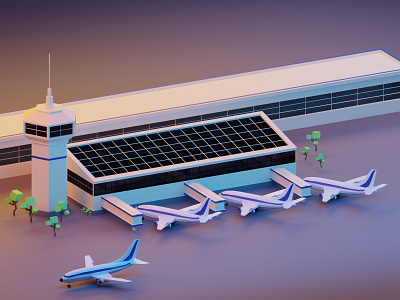 Airport blender3d branding design illustration isometric art lowpoly ui