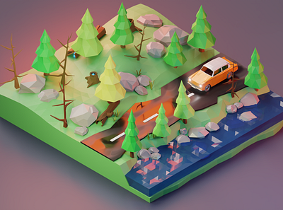 Forest road | Low Poly 3D 3d blender3d illustration lowpoly lowpoly3d ui