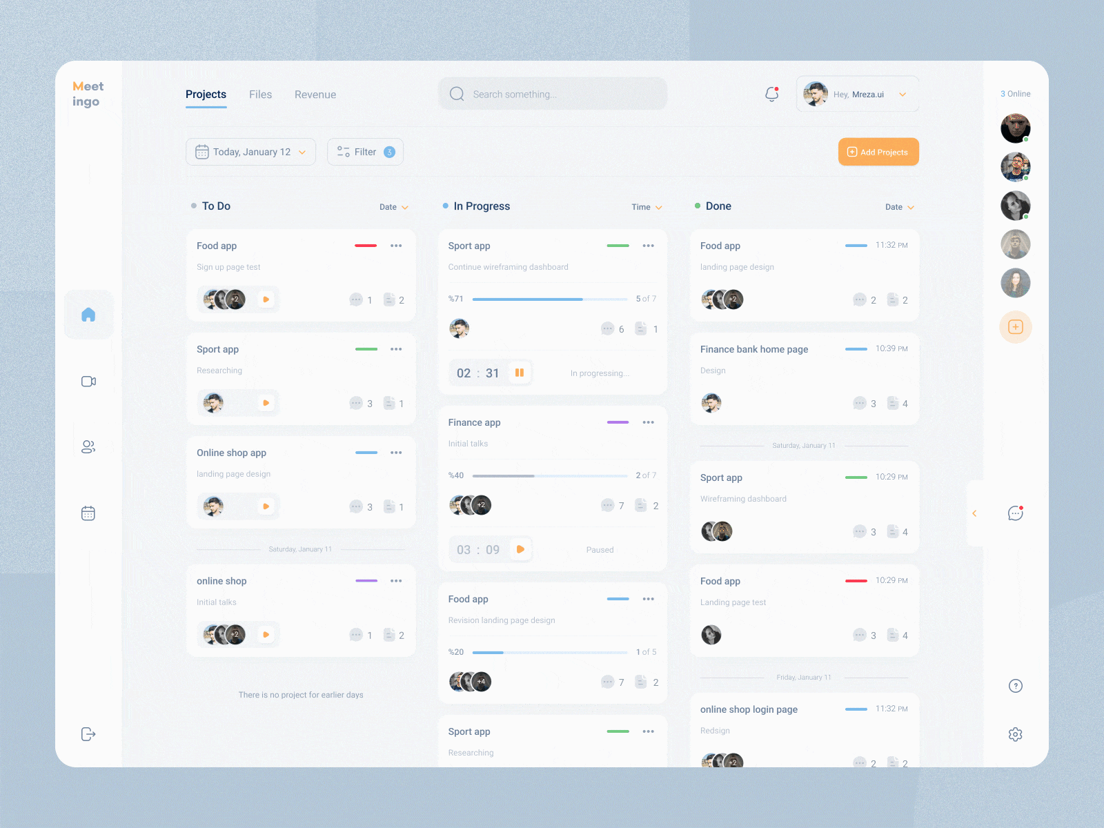 Task management Dashboard - Meetingo design management mete project projet management projet managment task task manager ui ux