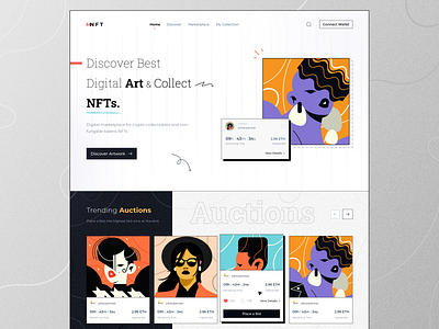 NFT LandingPage - MNFt bitcoin crypto cryptoart illustration landing page market place nft nft landing page nft marketplace nfts token ui ux website