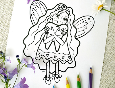 Tooth Fairy characters colouring page for kids illustration tooth fairy