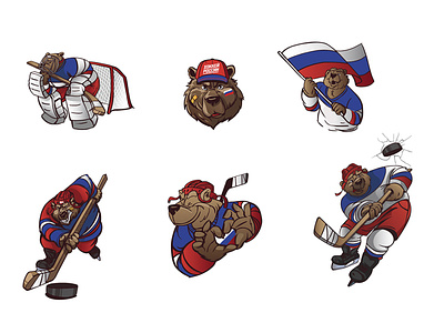 Stikers animals artwork bear characterdesign design hockey hockey stick illustration russia scetch stickers symbol