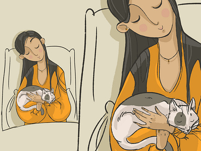 Sofia with Trufel artwork brush cat characterdesign girl illustration line lovely orange scetch sleep
