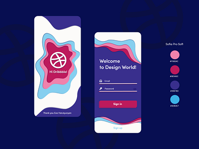 Hi Dribbble! I'm so happy to be here! app design illustration papercut sign in splash screen ui ux