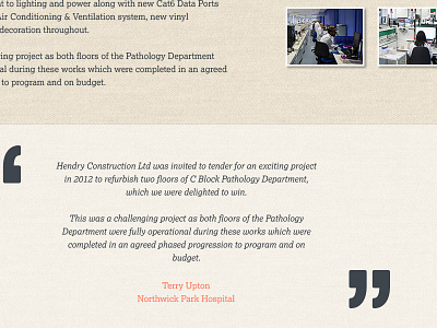 Hendry Construction - Potential Case Studies Page (desktop) case study testimonial web web design website