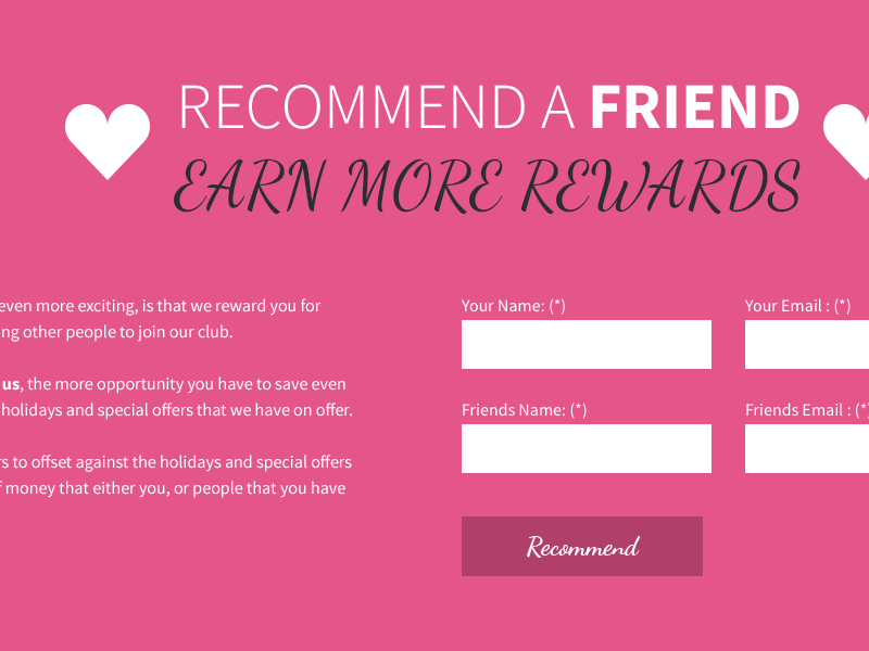 Recommend a friend form module homepage web design
