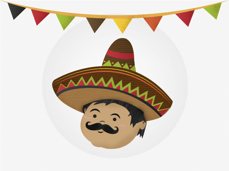Mexican Hat animation character flat icon illustration mexican mexican hat mexico mustache party sombrero wink