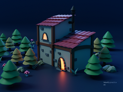 House in the woods 3d 3d art blender3d cycles house illustration night render