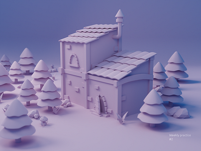 Clay House in the woods 3d 3d art blender3d forest illustration night
